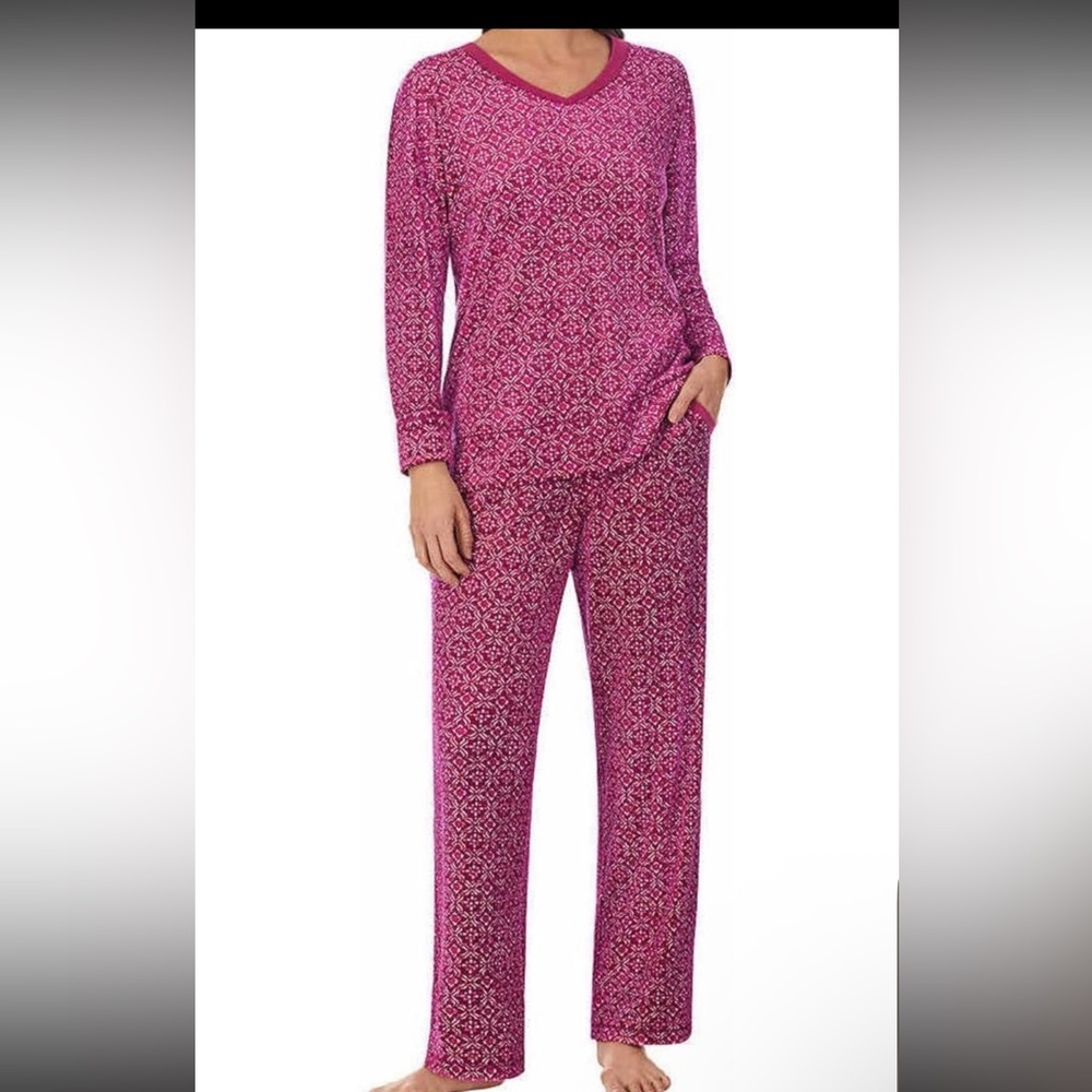 Nwt Women's Pink Patterned Pajama Set2 piece super soft fleece size S NAUTICA